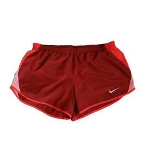Nike Dri Fit Women's Tempo Shorts Size LG, Red And Orange Lined with Drawstring
